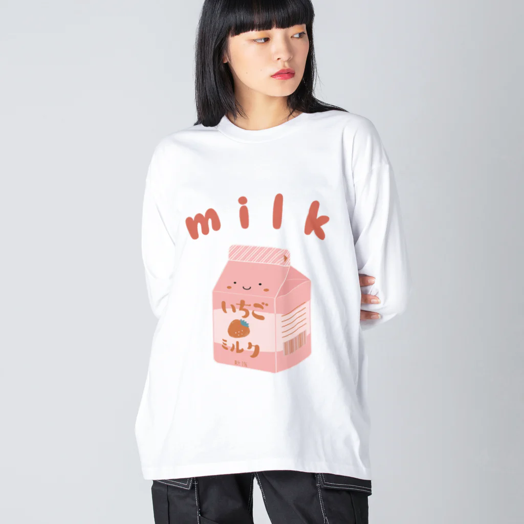 ひるね本箱　Hirune Honbako のいちごミルク ビッグシルエットロングスリーブTシャツ