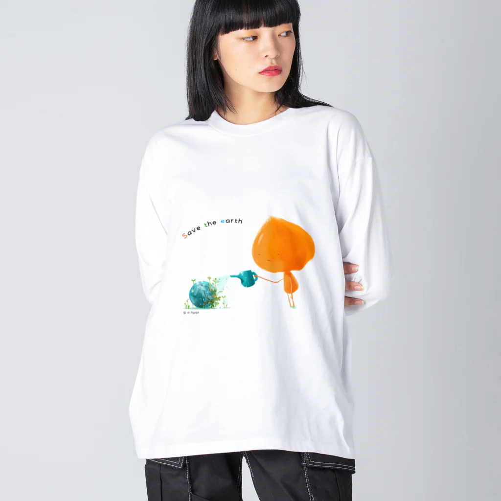 はれうさぎのココロのうつわ (メッセージ付き) ビッグシルエットロングスリーブTシャツ