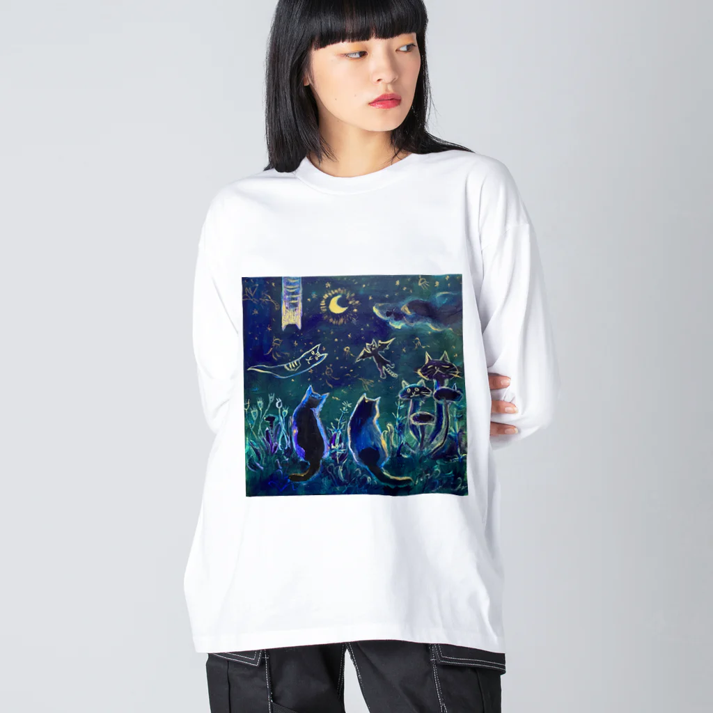 あおニャーマンの猫の国の夜 Big Long Sleeve T-Shirt