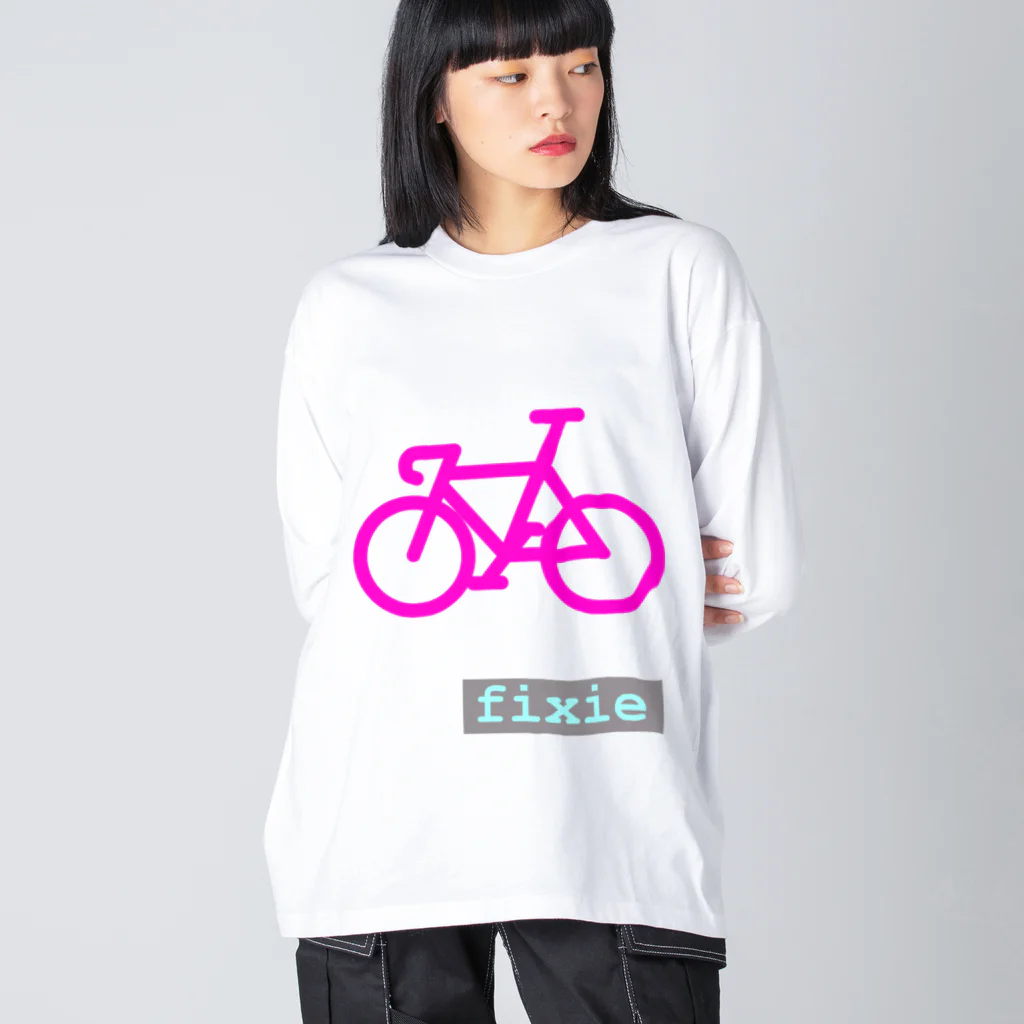 komgikogikoのピストバイク(シンプル)ピンク ビッグシルエットロングスリーブTシャツ