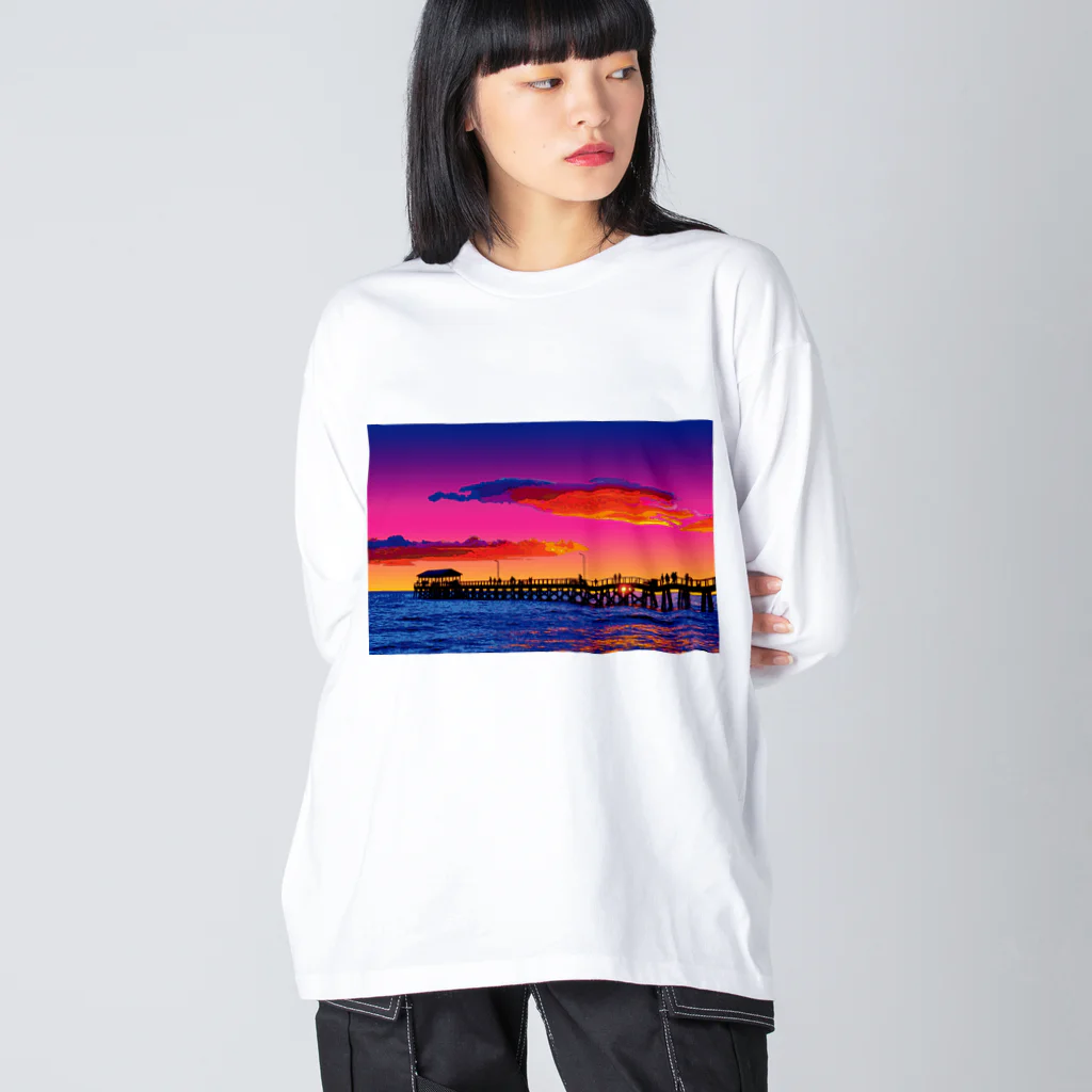 GALLERY misutawoのオーストラリア 夕暮れのヘンリービーチ桟橋 ビッグシルエットロングスリーブTシャツ