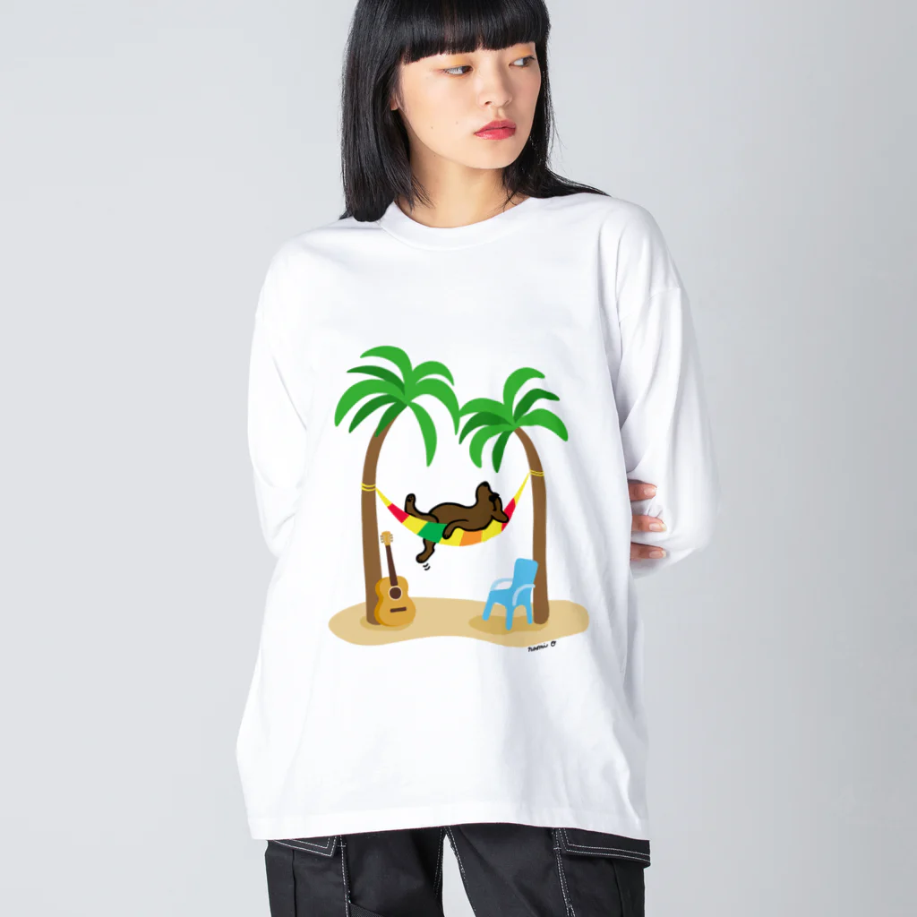 ハッピー・ラブラドールズのヤシの木の下でお昼寝するチョコレートラブラドール Big Long Sleeve T-Shirt