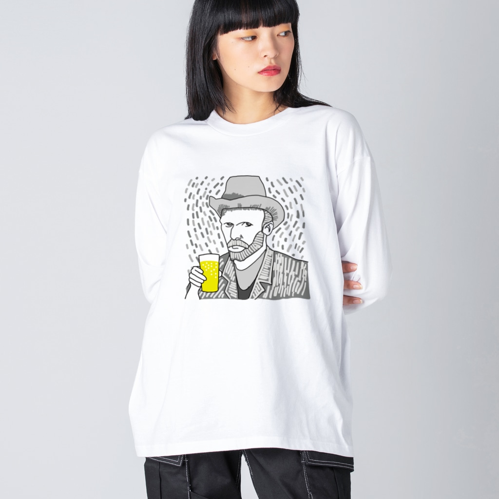 TM-3 Designの名画 × BEER（ゴッホ自画像）黒線画 *文字なしver. Big Long Sleeve T-Shirt