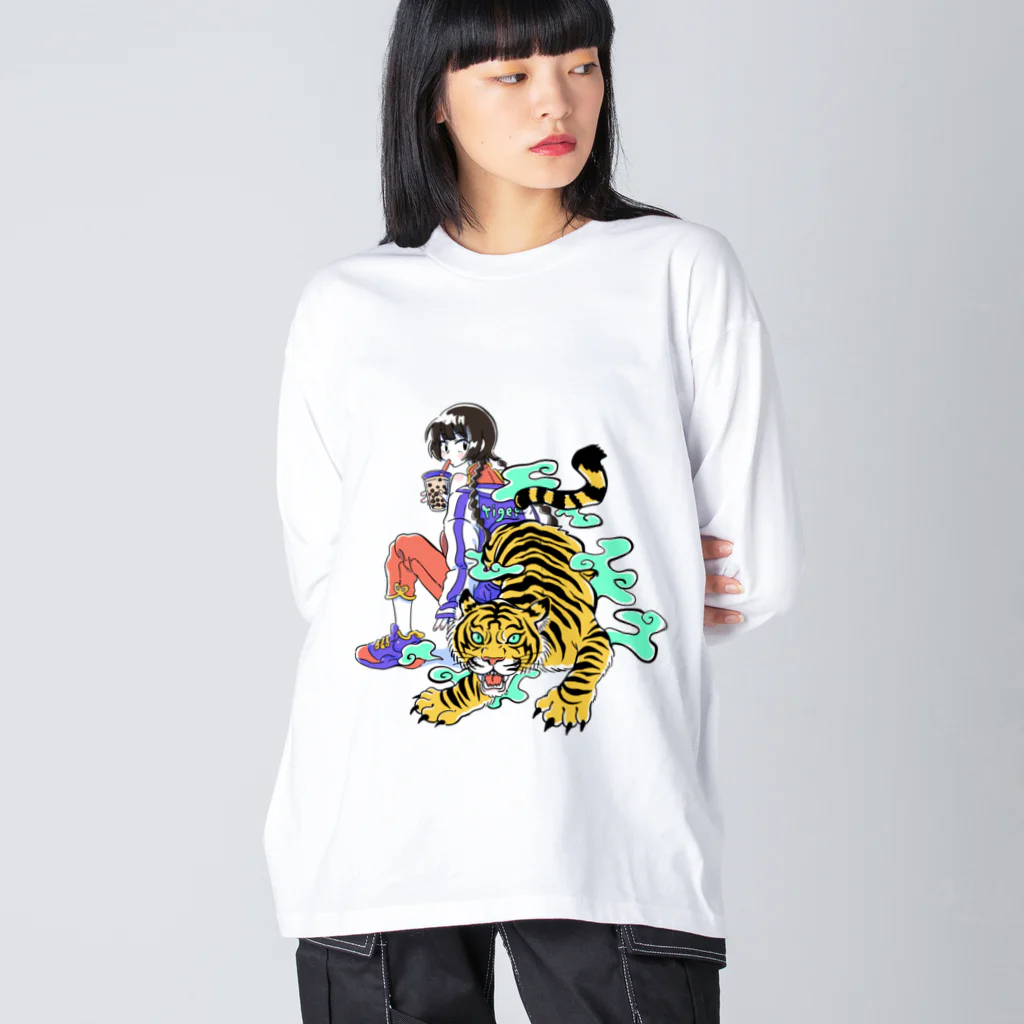 百瀬ガンジィのゴキゲンSHOPのスカジャンチャイナ娘(虎) Big Long Sleeve T-Shirt