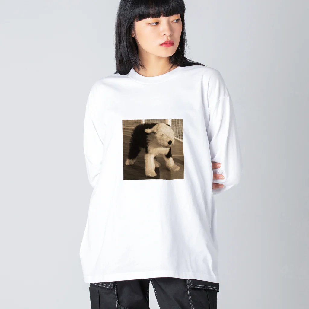 李子（ももこ）の風に立ち向かう子犬 ビッグシルエットロングスリーブTシャツ