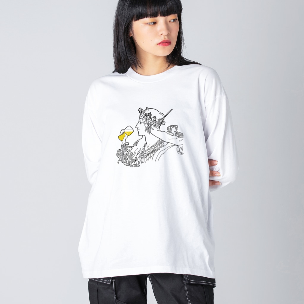 TM-3 Designの名画 × BEER（ミュシャ）黒線画 *文字なしver. Big Long Sleeve T-Shirt