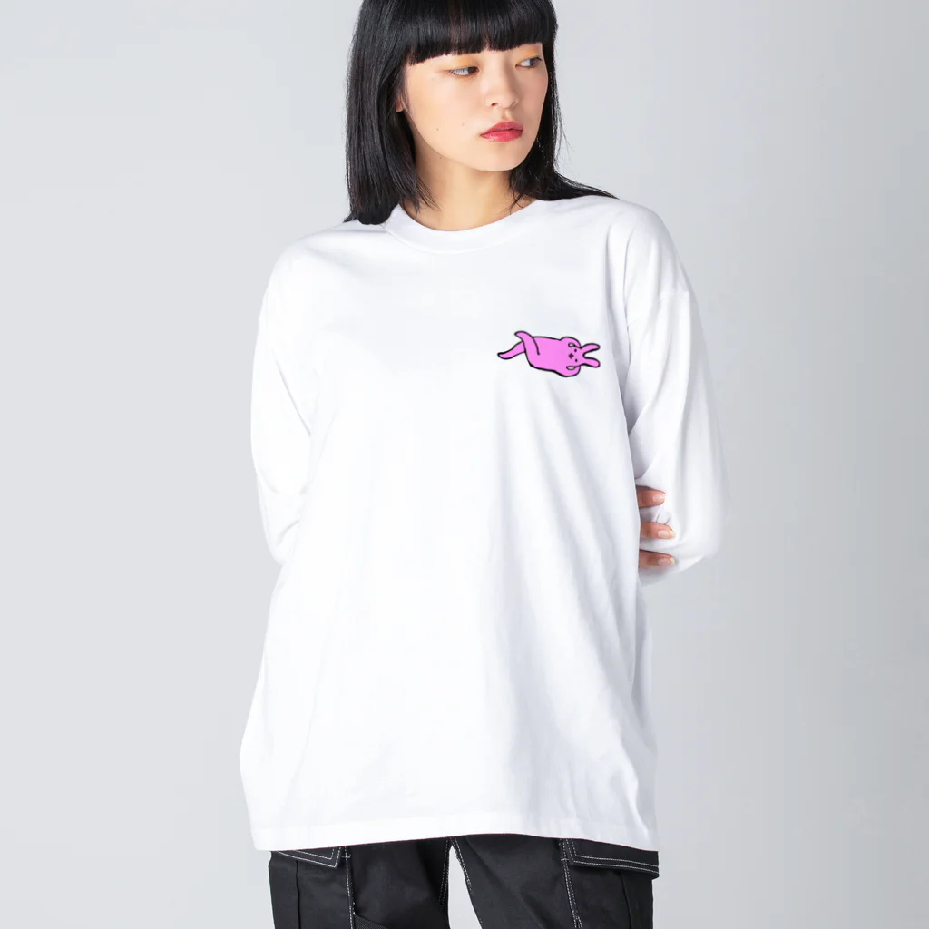 きつね屋のごろ寝うさぎピンク Big Long Sleeve T-Shirt