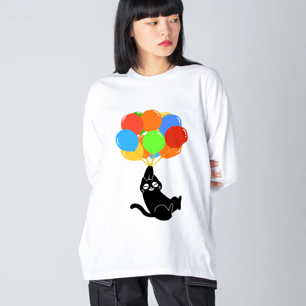 ねむ吉屋のFLY AWAY CAT(風船で飛ぶ猫) ビッグシルエットロングスリーブTシャツ