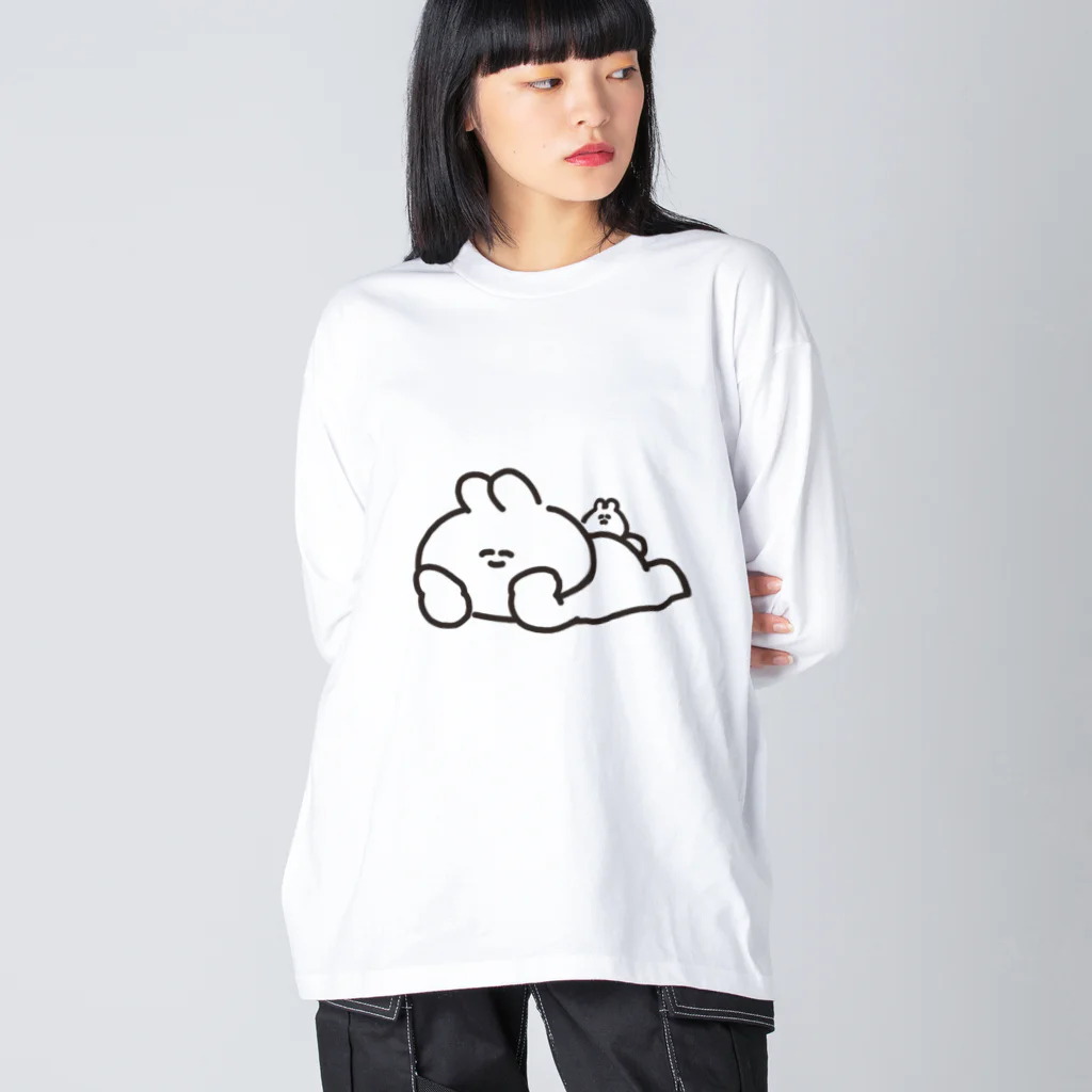 ナポリのSUZURIの寝そべりうさちゃんハムちゃん ビッグシルエットロングスリーブTシャツ