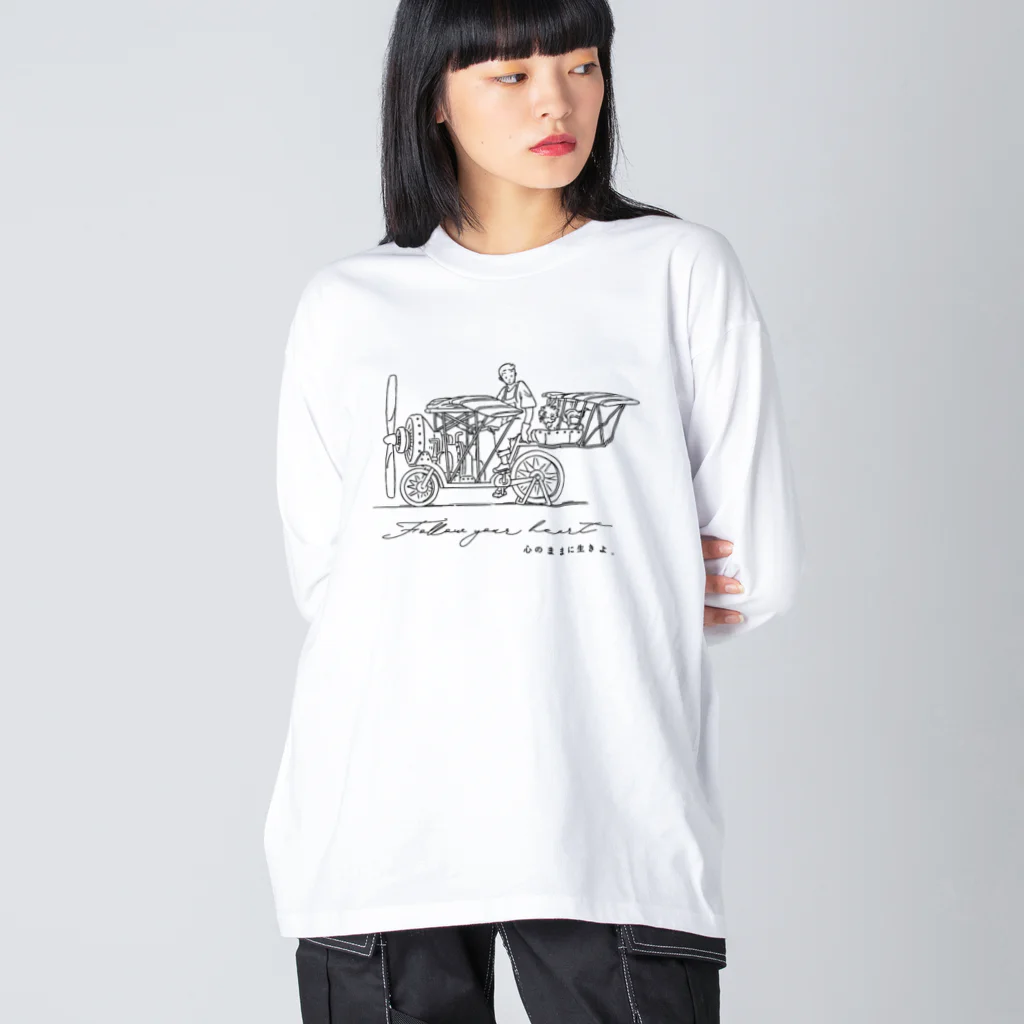 R.D.SAKURAのFlying bicycle 淡色 Big Long Sleeve T-Shirt