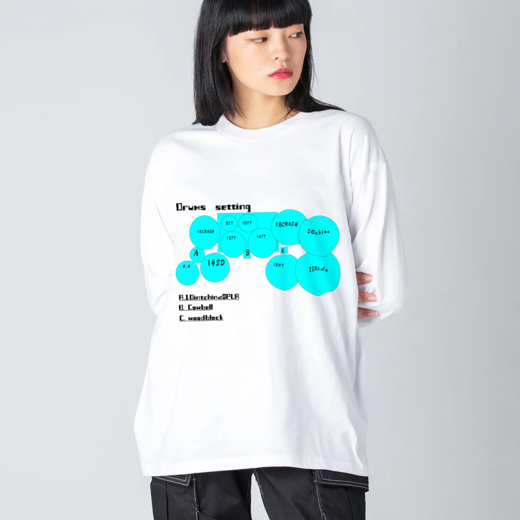 ドラムスコのドラムセッティング図 ビッグシルエットロングスリーブTシャツ