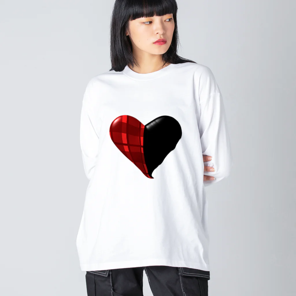 THTHSHOPのチェック柄でハート柄とかギザギザじゃん Big Long Sleeve T-Shirt