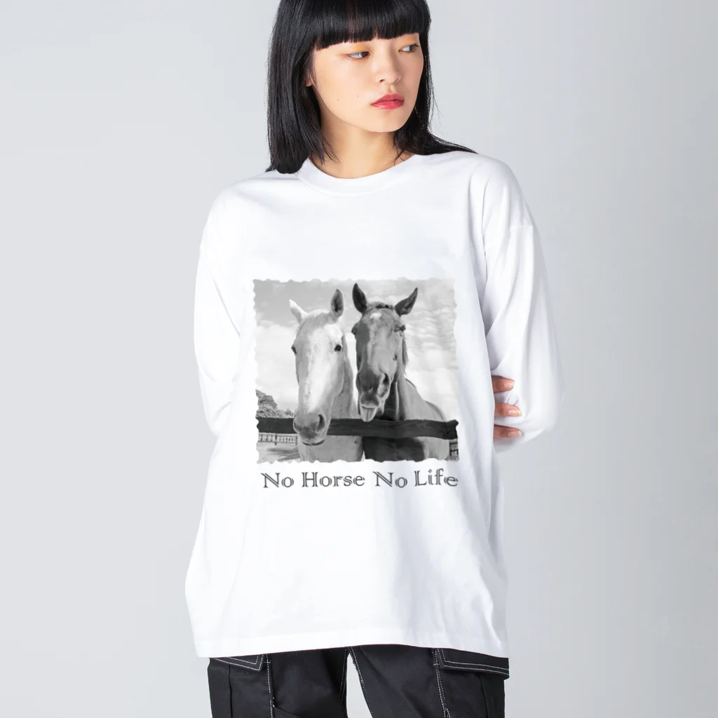 SHOP HAPPY HORSES（馬グッズ）のスピプー（モノクロ） Big Long Sleeve T-Shirt