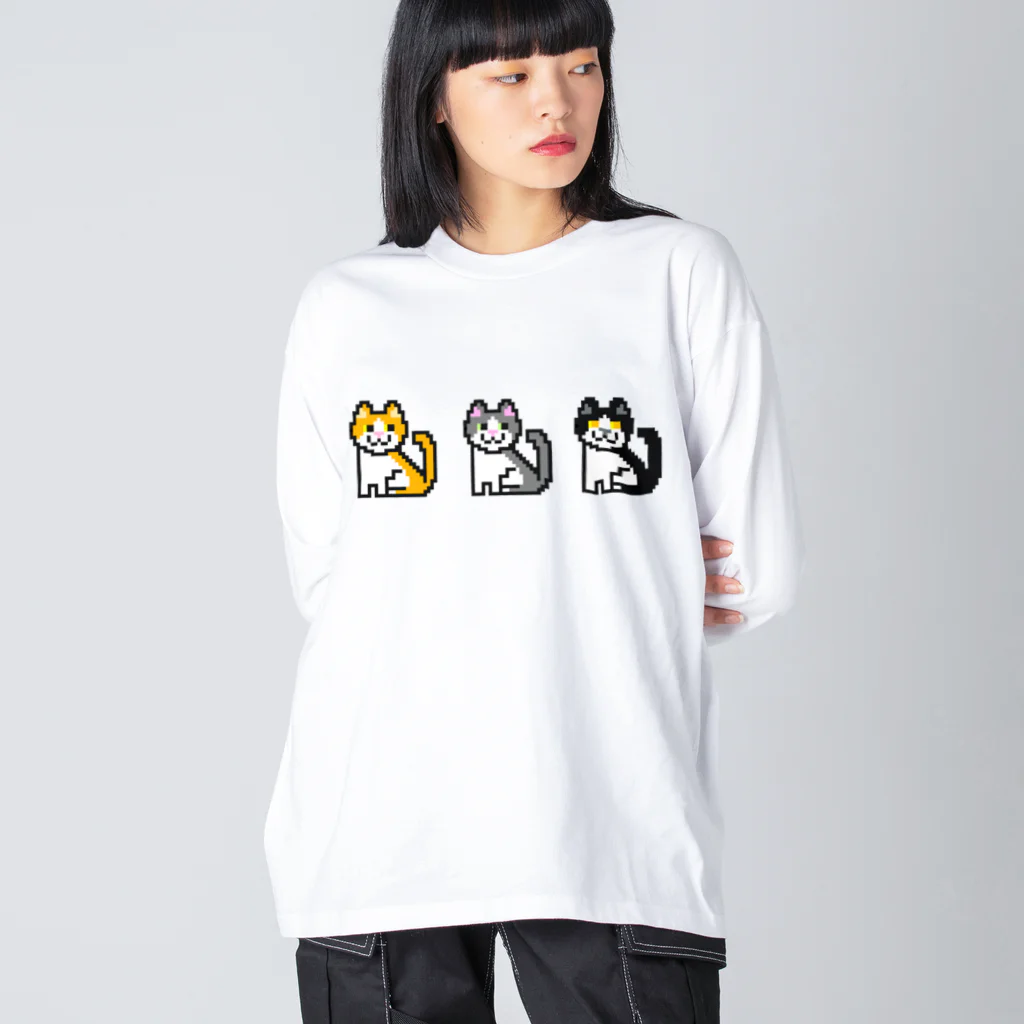 ねころぽん【ドット】のハチワレ猫ちゃんズ ビッグシルエットロングスリーブTシャツ