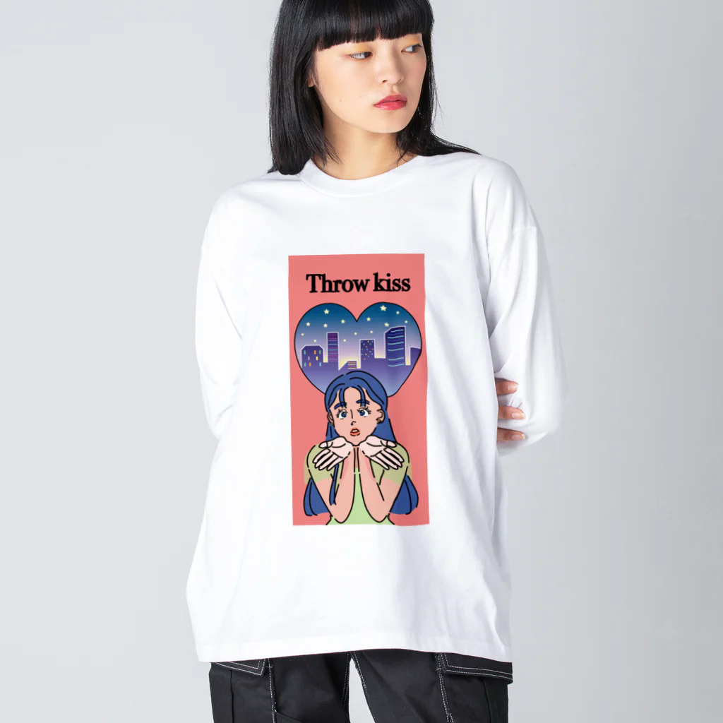 TSUKIKOU SHOP の投げキッスの女の子 ビッグシルエットロングスリーブTシャツ