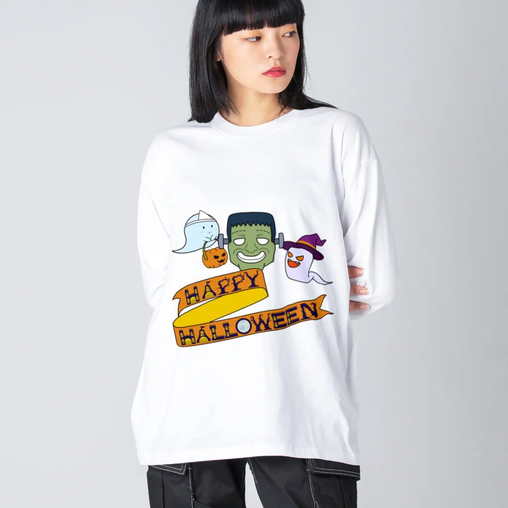 雪丸工房のフランケンシュタインとゴーストの『ハッピーハロウィン！！』 ビッグシルエットロングスリーブTシャツ