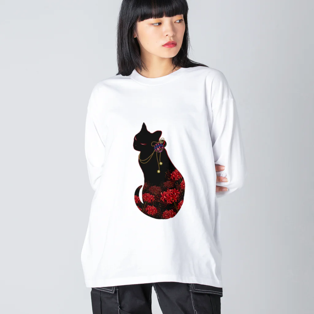 Lunatic Cat-ismの妖猫-曼珠沙華（彼岸花） ビッグシルエットロングスリーブTシャツ