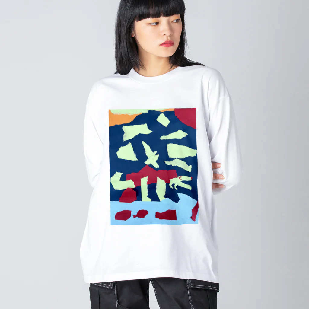 Hummingbirdの恐竜の世界の夜 ビッグシルエットロングスリーブTシャツ