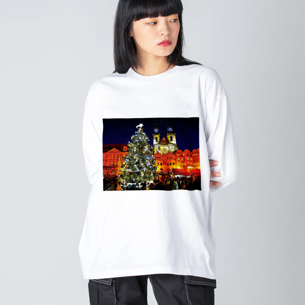 GALLERY misutawoのプラハ 夜のクリスマスツリーとティーン教会 ビッグシルエットロングスリーブTシャツ