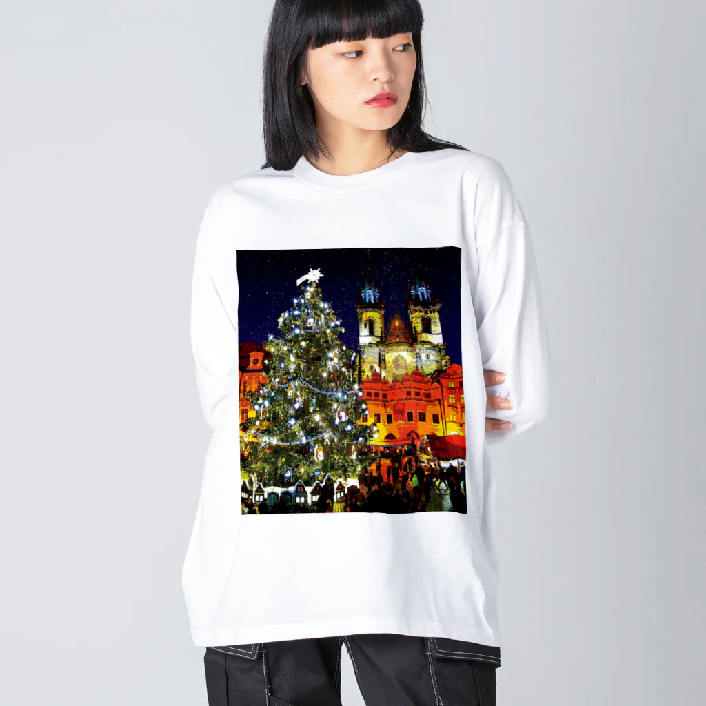 GALLERY misutawoのプラハ 夜のクリスマスツリーとティーン教会 Big Long Sleeve T-Shirt