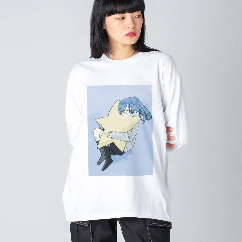 巣箱の女の子と星 ビッグシルエットロングスリーブTシャツ