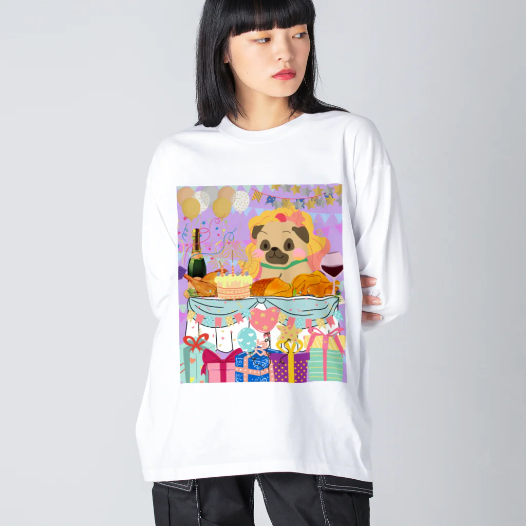 IzumiracleのDog in a wig at a feast! ビッグシルエットロングスリーブTシャツ