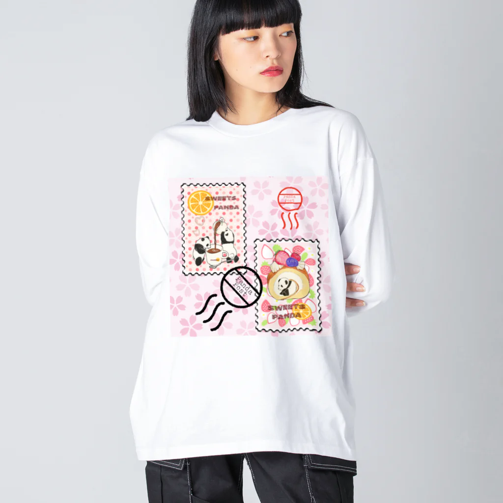 ちょらぷみの切手ぱんだ　郵便パンダ　消印ぱんだ　スイーツぱんだ ビッグシルエットロングスリーブTシャツ