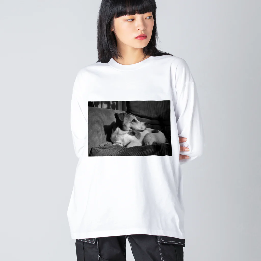 Vincent Bowwowの振り向くビンセントくん_モノクロVer Big Long Sleeve T-Shirt