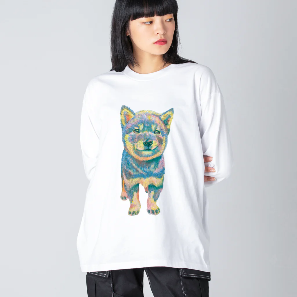 chaCo life with color&natureの油絵カラフル黒シバっ子 Big Long Sleeve T-Shirt