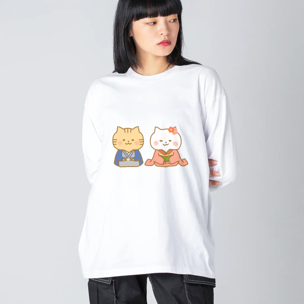 もちぱっちのお正月猫さん ビッグシルエットロングスリーブTシャツ