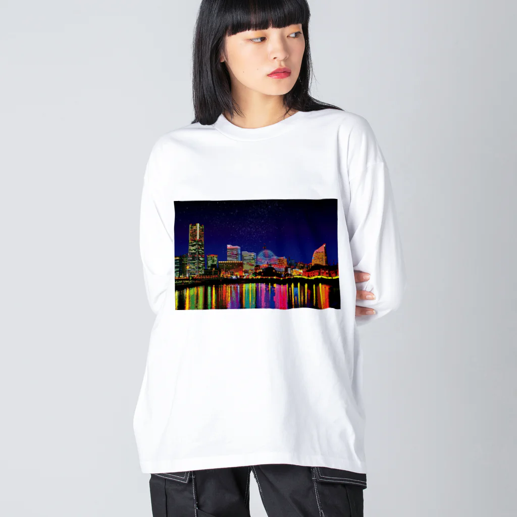 GALLERY misutawoの横浜 みなとみらいの夜景 Big Long Sleeve T-Shirt