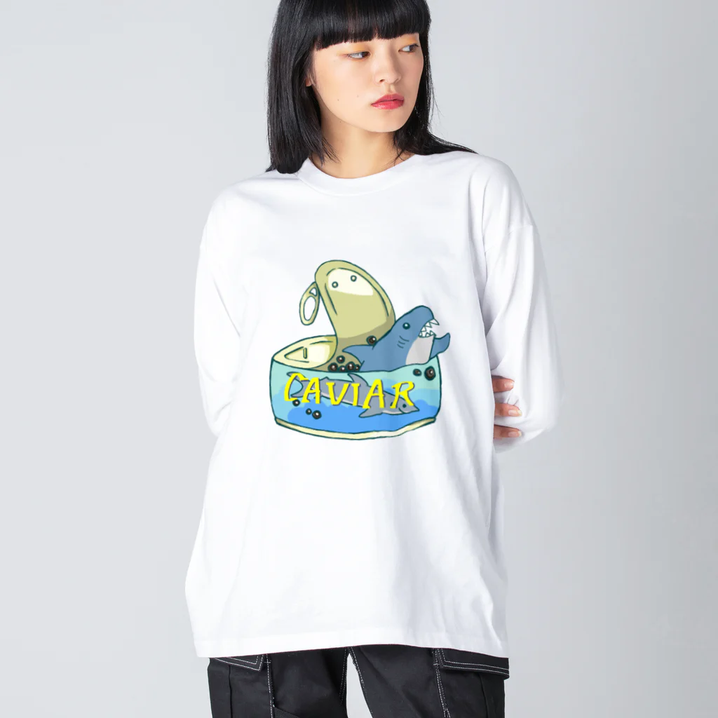 smilekanaのサメとキャビア缶 ビッグシルエットロングスリーブTシャツ