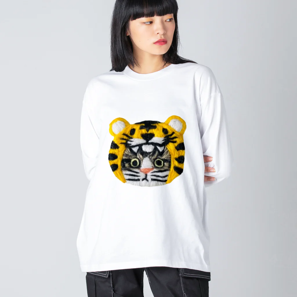 CHOPPIRI.のかぶる猫[虎ver.](キジ白猫) ビッグシルエットロングスリーブTシャツ