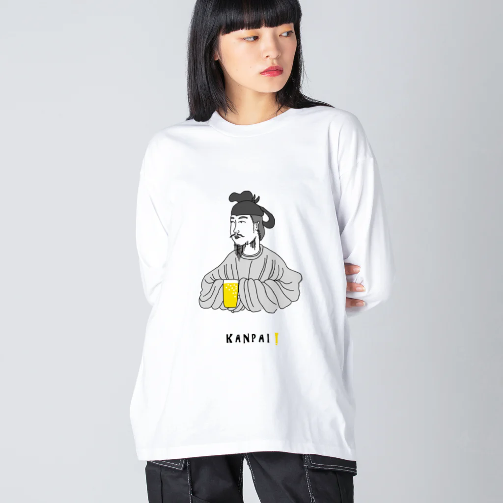 ビールとアート TM-3 Designの偉人 × BEER（聖徳太子）黒線画 Big Long Sleeve T-Shirt