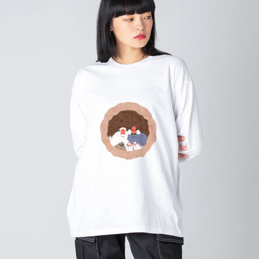 雛乃の文鳥グッズ屋さんの文鳥一家のどこでも壷巣！住み着くシリーズ Big Long Sleeve T-Shirt