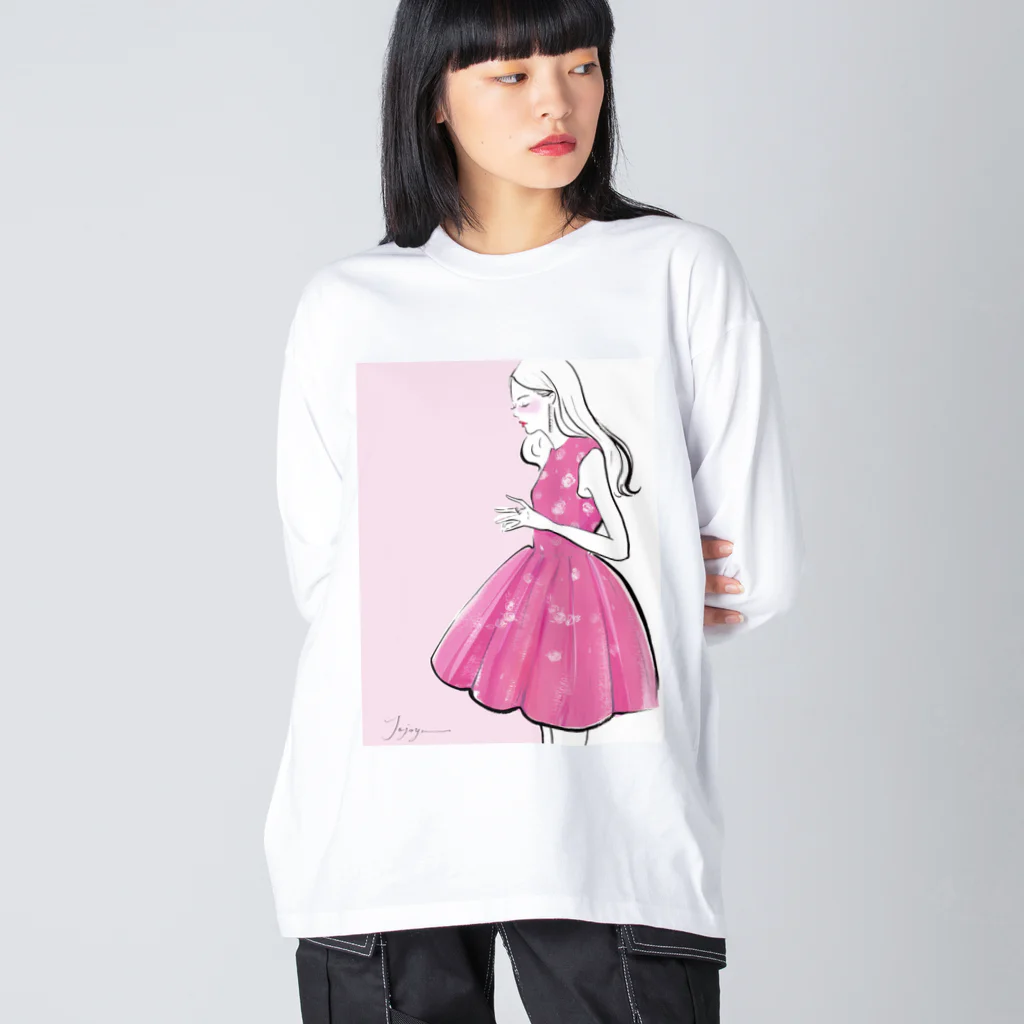 Jojo Yan | A Fashion Illustratorのピンクスカート Big Long Sleeve T-Shirt