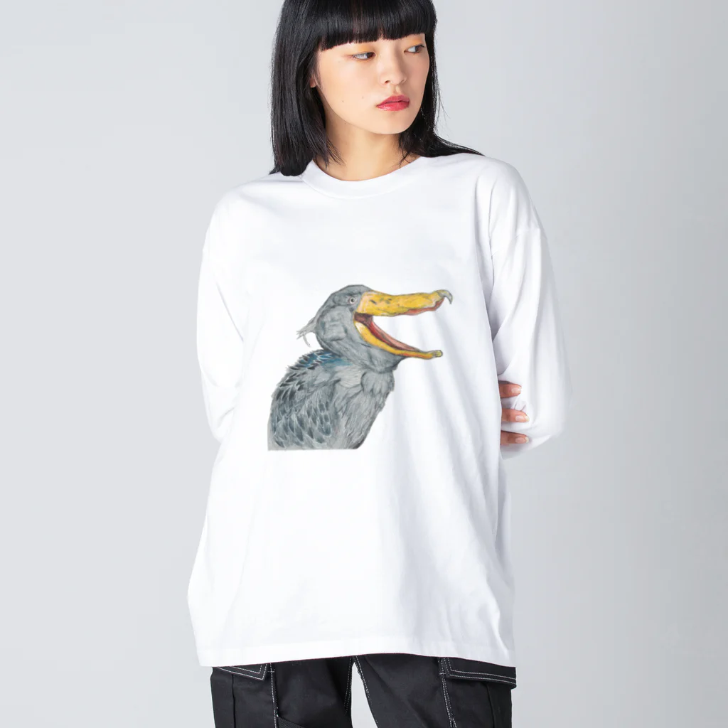 森図鑑の[森図鑑] 口開けハシビロコウ Big Long Sleeve T-Shirt