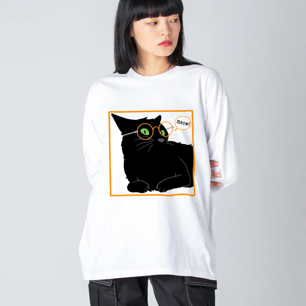 ねむ吉屋のメガネ黒猫 ビッグシルエットロングスリーブTシャツ