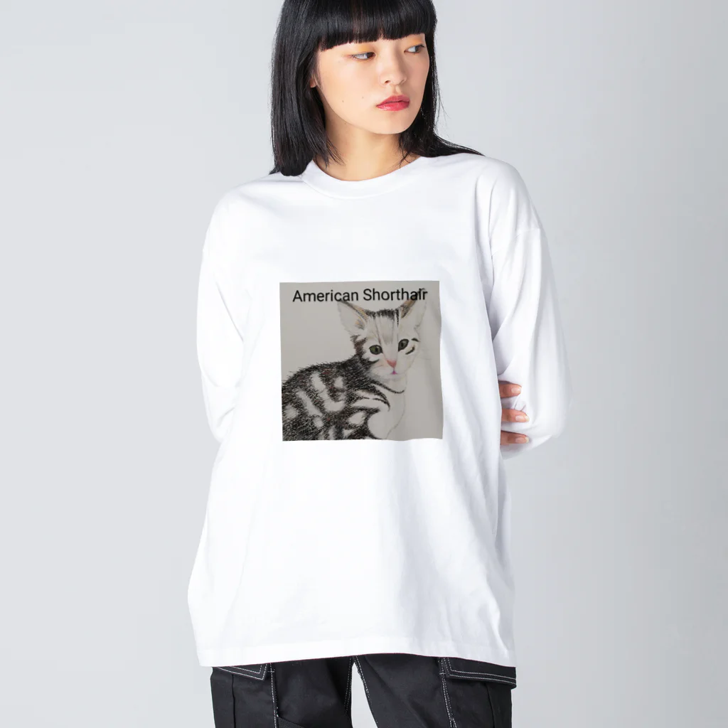 シマリス部　の猫さんAmericanshorthair　四角 ビッグシルエットロングスリーブTシャツ