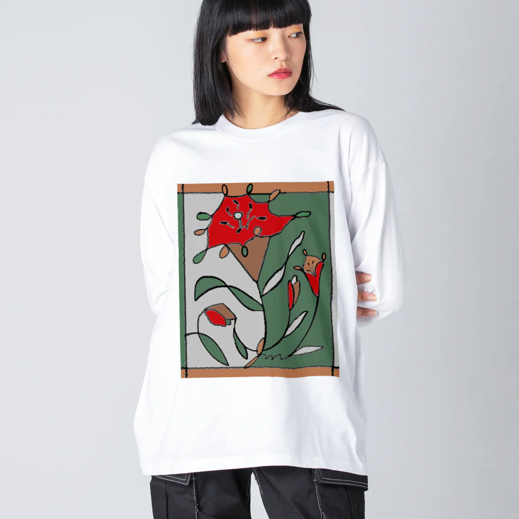 ヒーリングスマイルのYuriの花（隠しアルファベット） ビッグシルエットロングスリーブTシャツ