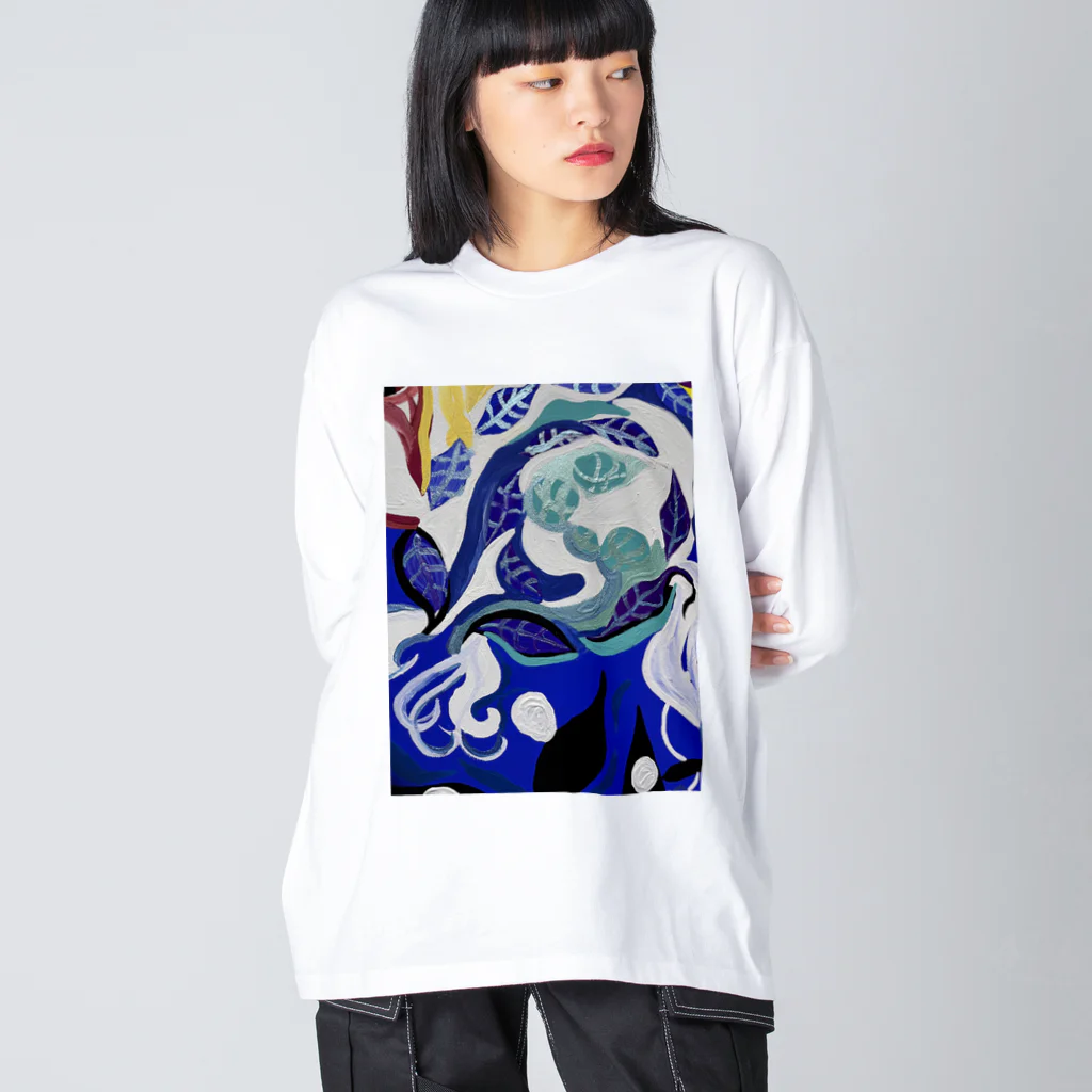 NIL の紺碧の葉魚と花❷ ビッグシルエットロングスリーブTシャツ