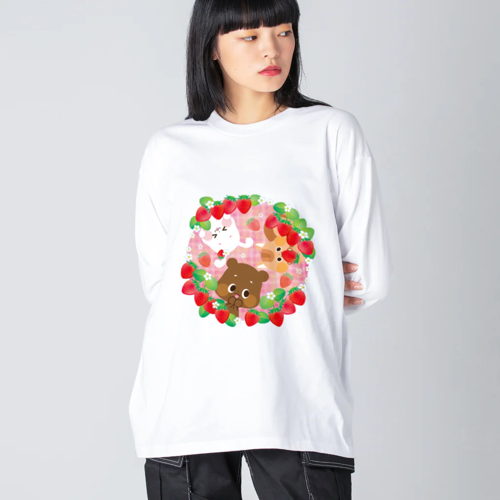 ゆるかわグラデーション＠NonnoDesignLaboのイチゴがいっぱい Big Long Sleeve T-Shirt