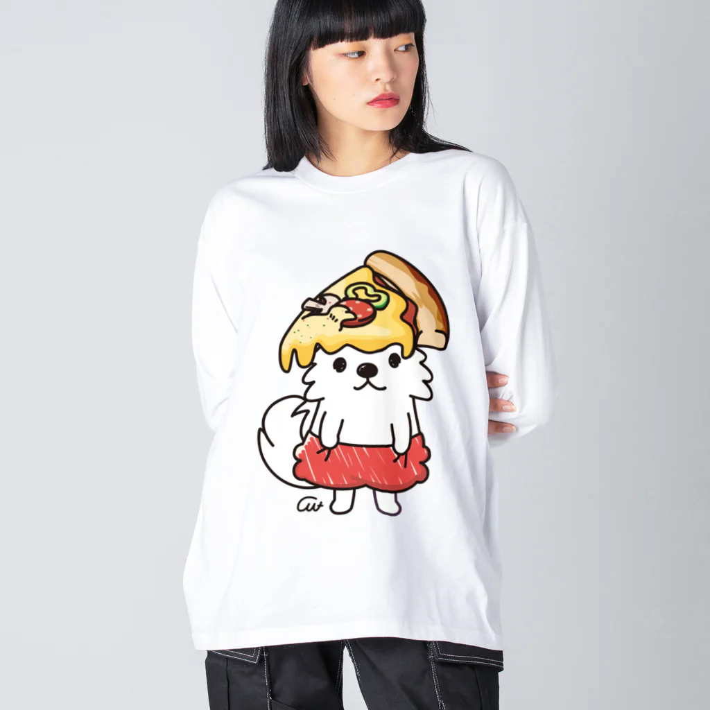 イラスト MONYAAT のPIZZAゲットした　ポメラニアン ビッグシルエットロングスリーブTシャツ