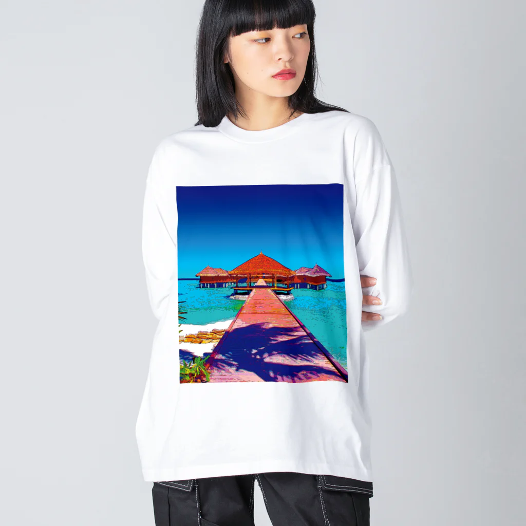 GALLERY misutawoのモルディブ 水上バンガローへと続く桟橋 ビッグシルエットロングスリーブTシャツ