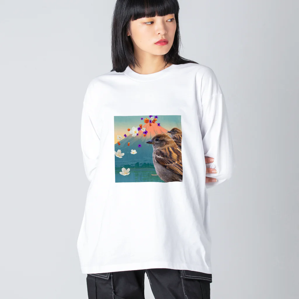 MONOTONE361の一富士ニ花三雀 Big Long Sleeve T-Shirt