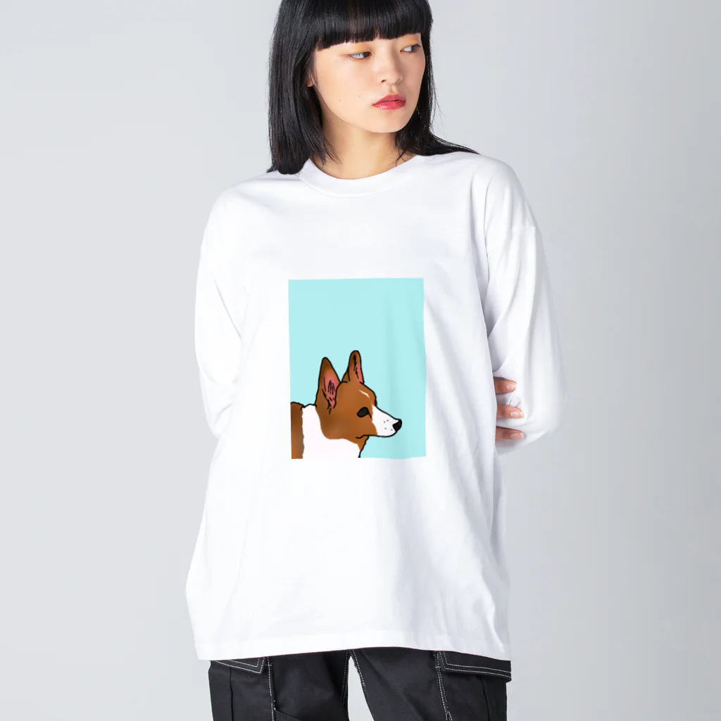 りりのお絵描き屋さんの凛としたコーギー ビッグシルエットロングスリーブTシャツ