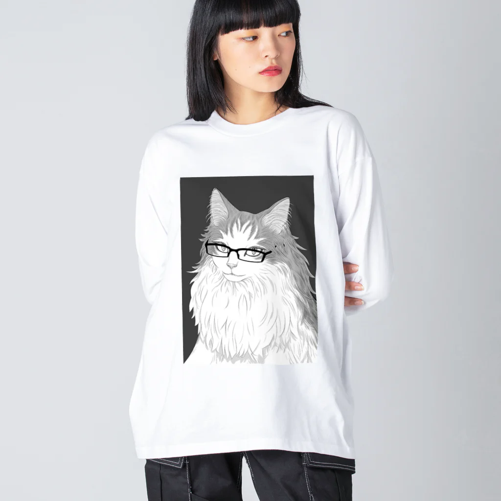 nya-mew（ニャーミュー）の眼鏡ニャン子（めがねにゃんし） ビッグシルエットロングスリーブTシャツ