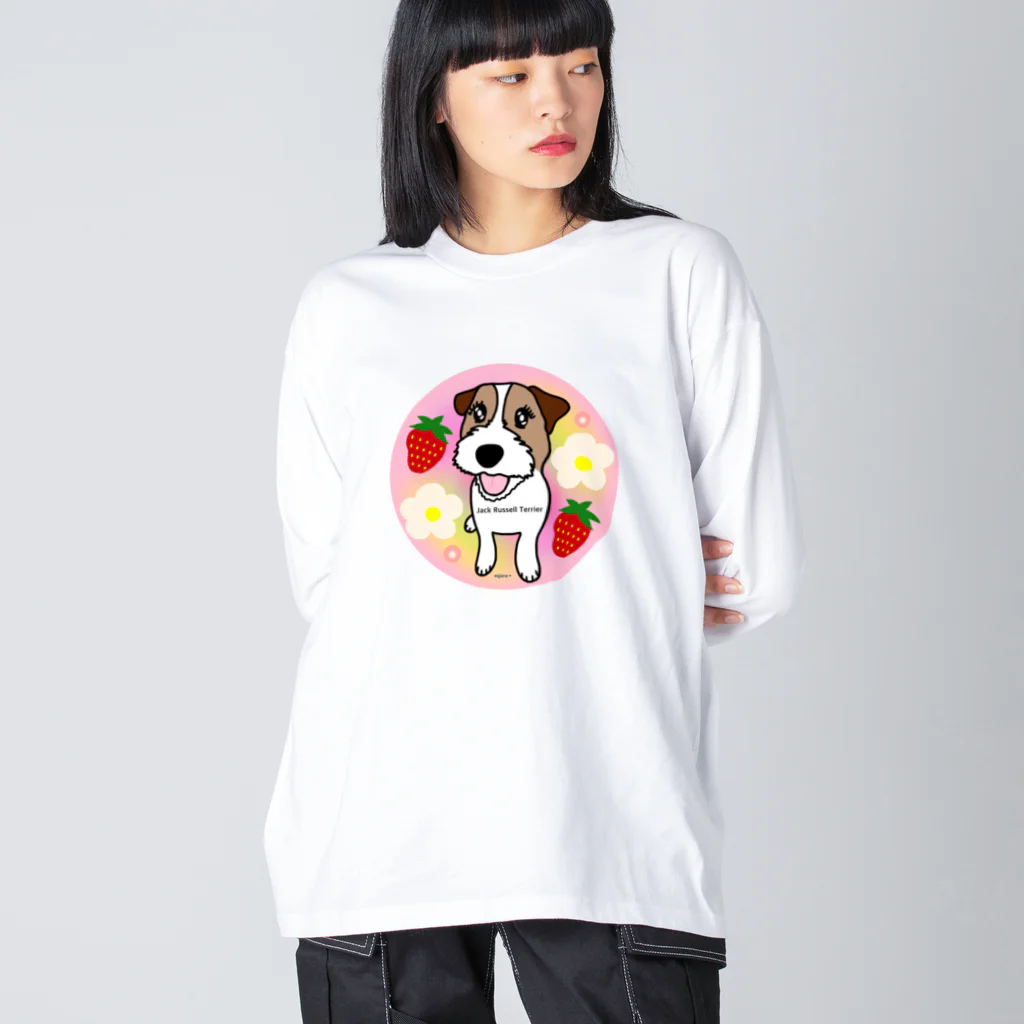 虹色PLUSの夢かわいいジャックラッセルテリア犬とフルーツ ビッグシルエットロングスリーブTシャツ