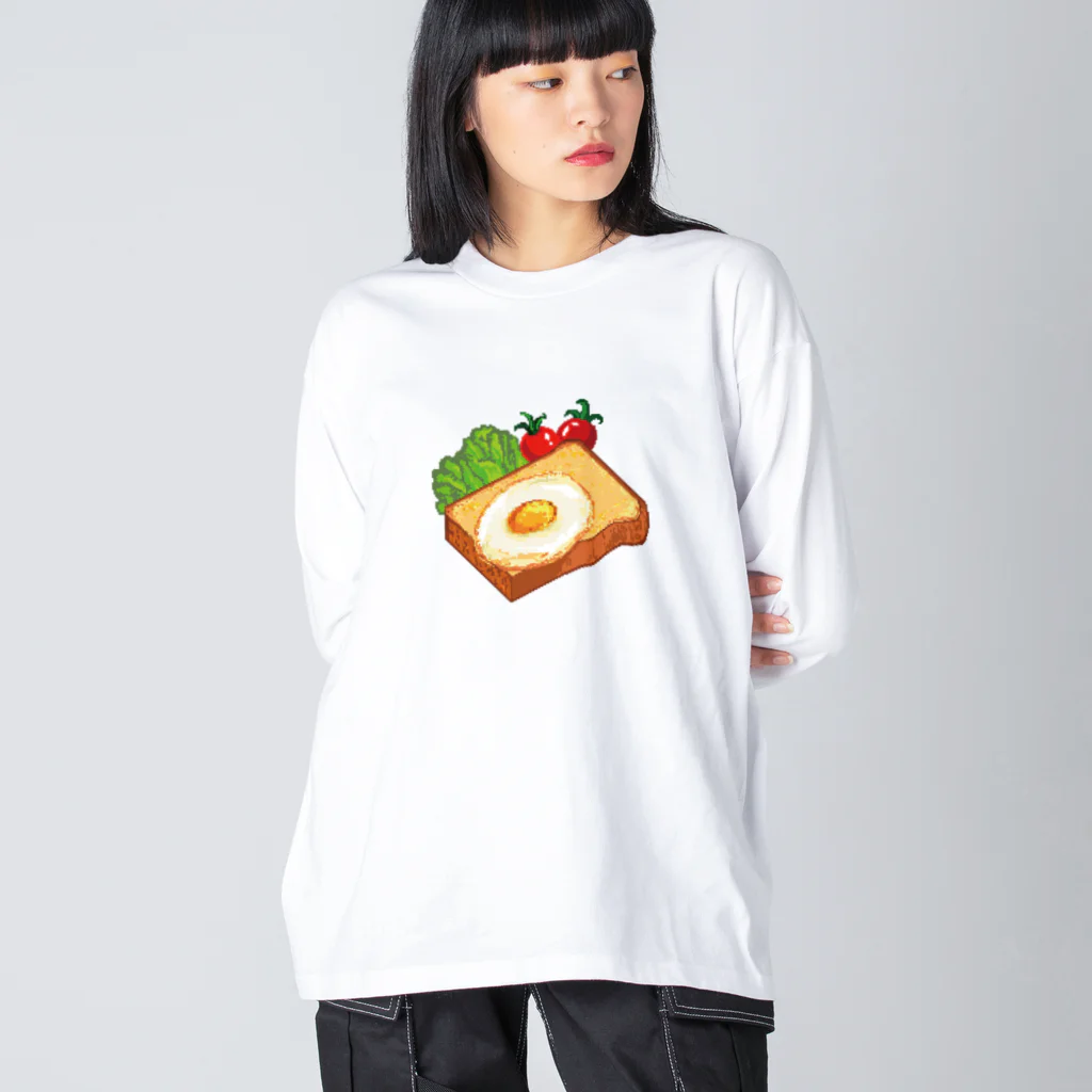 Wonder Bird Forestのピクセル・目玉焼きトースト ビッグシルエットロングスリーブTシャツ