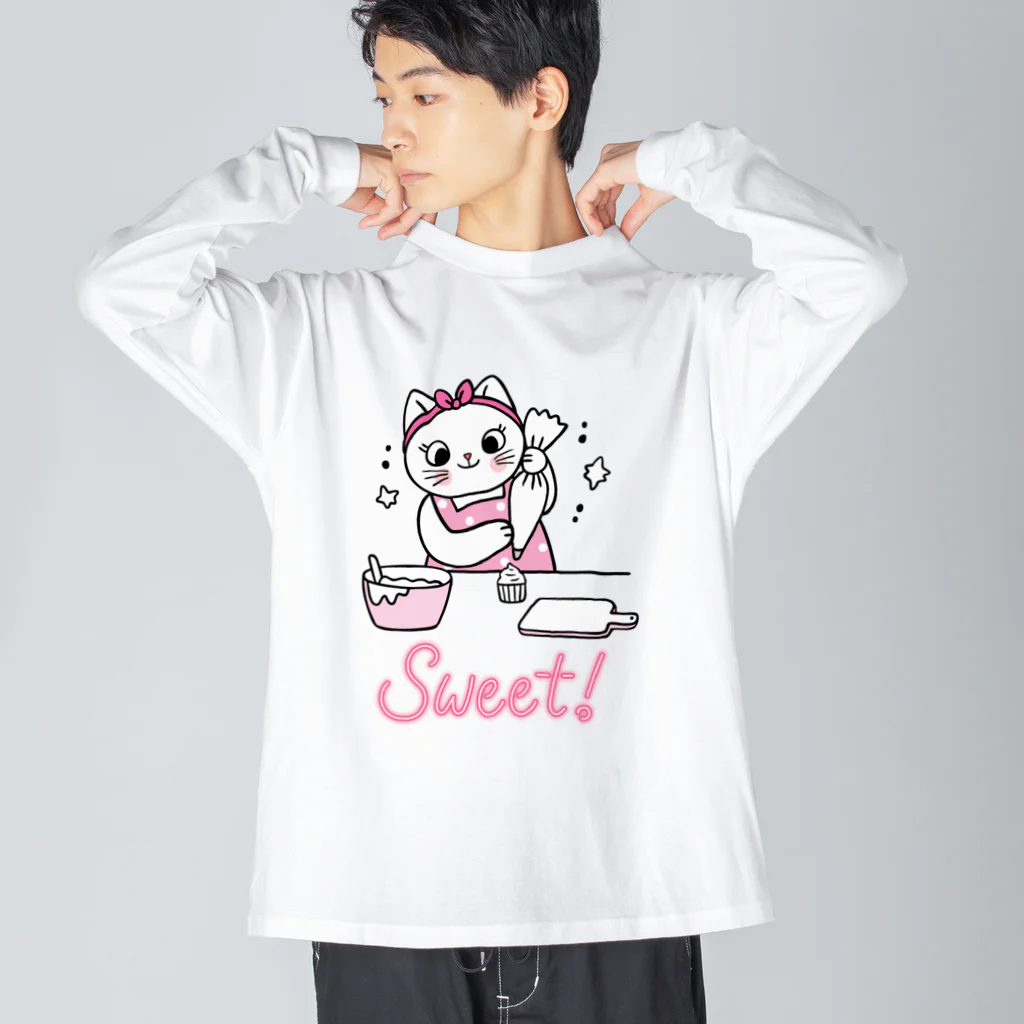 LoveAnimalの猫　お菓子づくり ビッグシルエットロングスリーブTシャツ